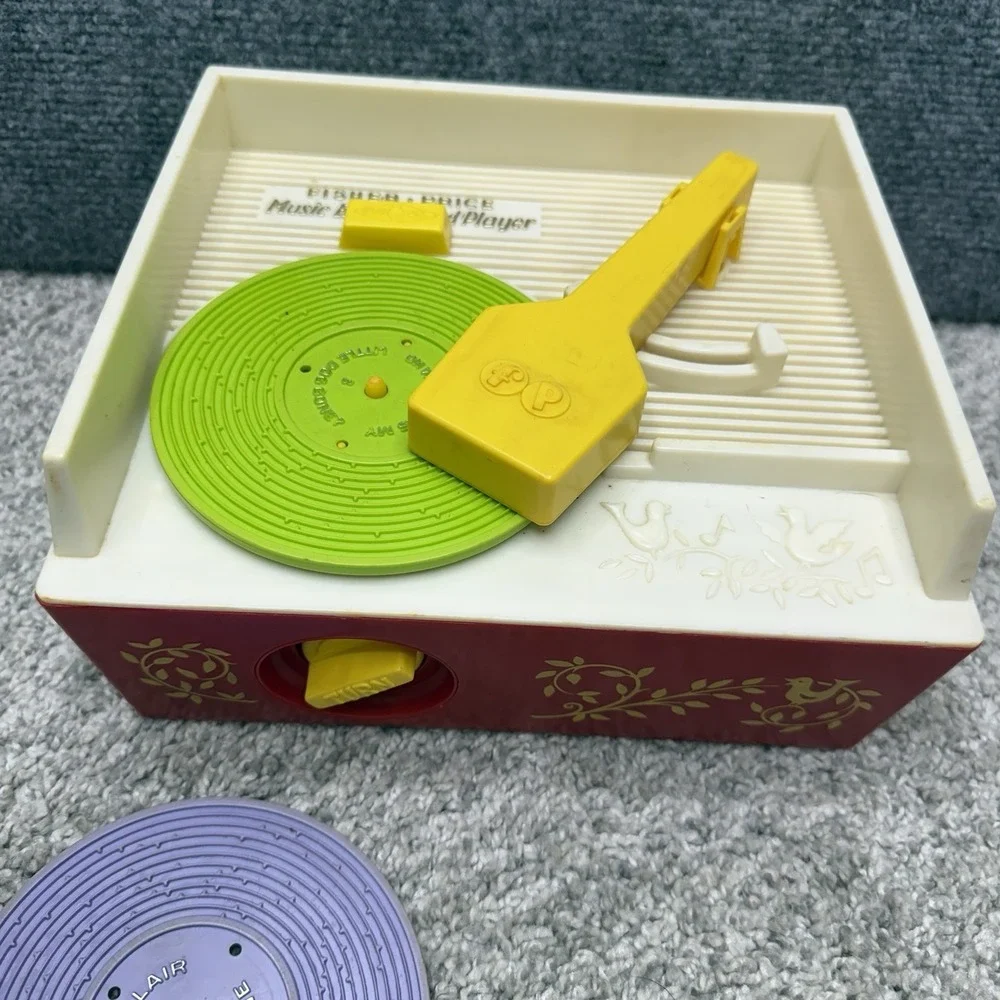 Vintage 1971 Fisher Price Music Box Record Player Toy 5 Record Disks 995 Works